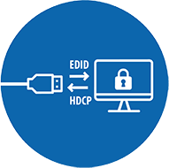 Icon für EDID- und HDCP-Unterstützung zwischen Stecker und Display